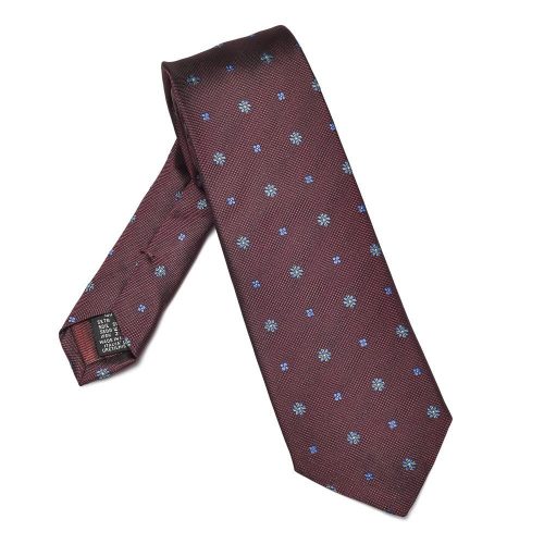 bordowy krawat VAN THORN w błękitny wzór