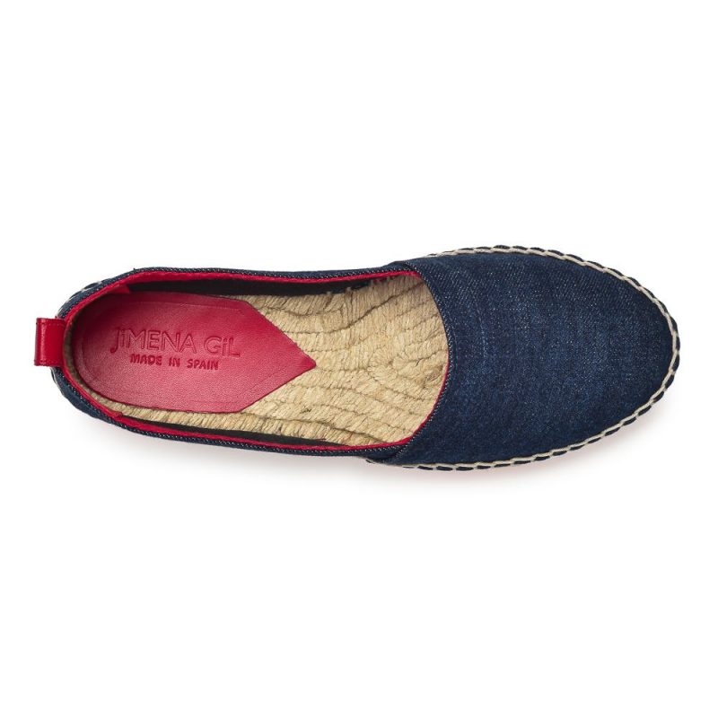 Jeansowe espadryle czerwona podeszwa Jimena Gil